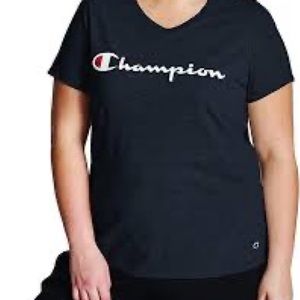 Champion Plus Size Graphic Black V-Neck Tee